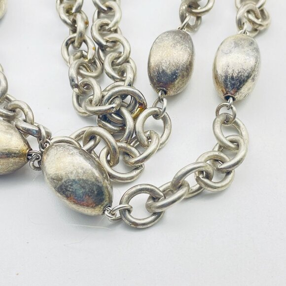 Silver Tone Chain Necklace Long Oval Beads Statement CAROL DAUPLAISE Signed - Picture 3 of 6